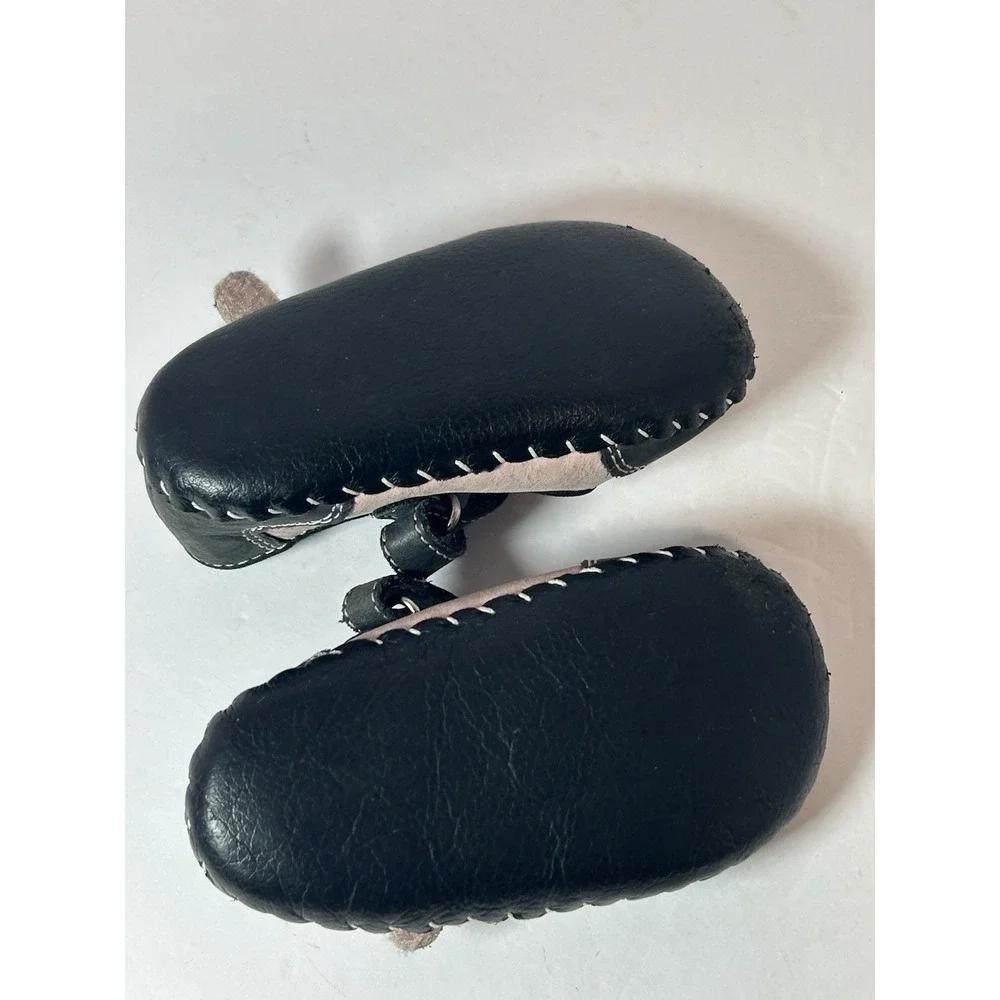 Pedi led Mary Jane Infant Crib Shoes Pink Black  Size 6-9 Months  VGC